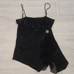 Nu Whimsical Y2K 100% Silk Beaded Asymmetrical Tank Top Fairy Grunge Sz Large